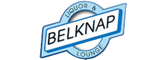 Belknap Liquor and Lounge blue sign logo