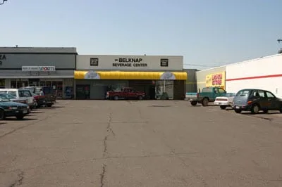 Archive photograph of Belknap Plaza's storefront before remodeling